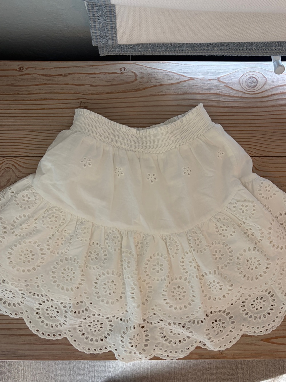 Steve Madden White Eyelet Smocked Waist Mini Skirt